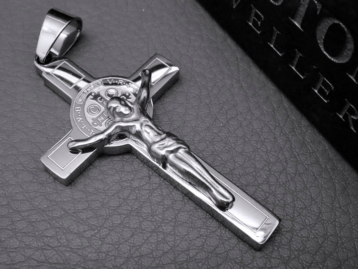 SREBRNY KRZYŻ KRZYŻYK NA ŁAŃCUSZEK DWUSTRONNY STAL CHIRURGICZNA PREMIUM