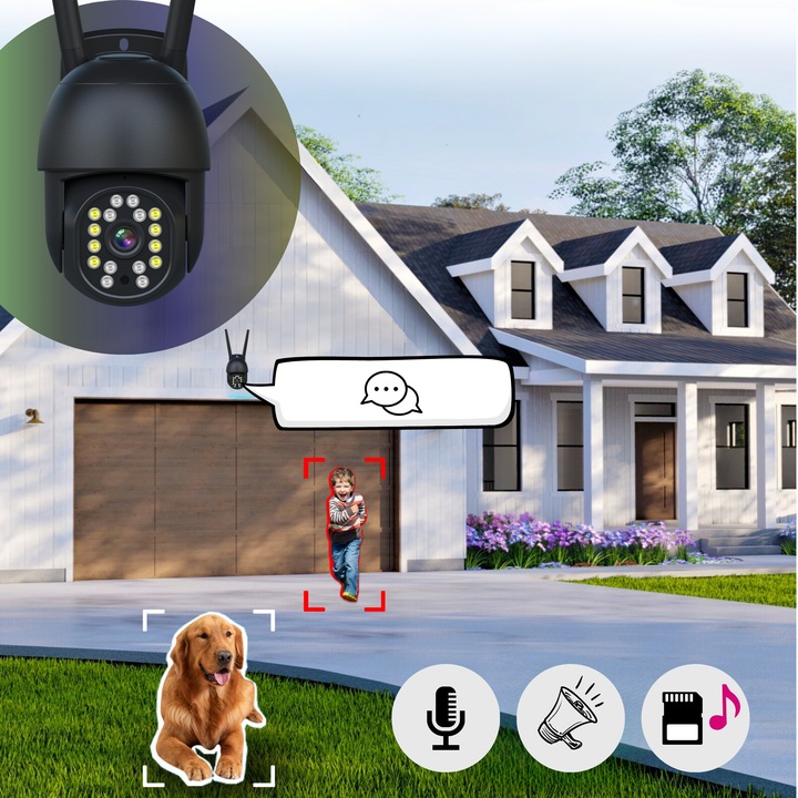 Zewnętrzna Kamera WIFI Obrotowa 8MPx ŚLEDZENIE ~360 stopni UHD NAGRANIA SD