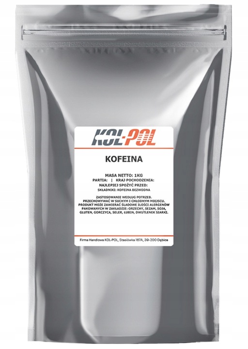 Kofeina Bezwodna 2,5kg Czysta energia w proszku biała wysoka jakość Kol-Pol