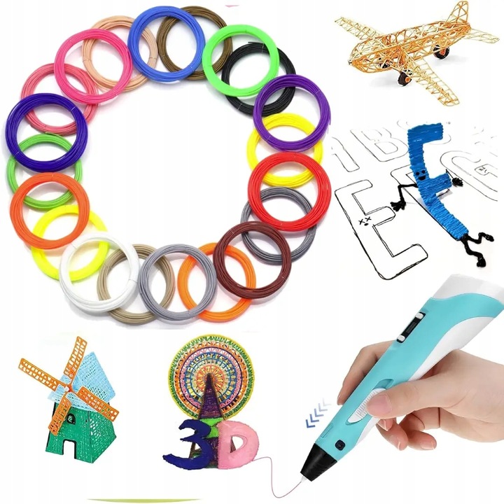 Filamenty Niskotemperaturowe Wkłady PCL do Długopisu 3D 20szt. 100m 20 x 5m