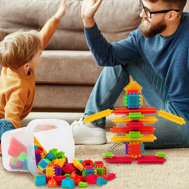 KLOCKI KONSTRUKCYJNE WAFLE JEŻYKI KOLOROWE MOCNE DLA DZIECI WIADERKO XXL