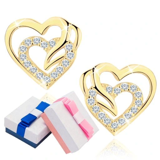 ZŁOTE KOLCZYKI WKRĘTKI SZTYFTY SERCA, KOLCZYKI SREBRO PRÓBA 925 ORYGINALNE