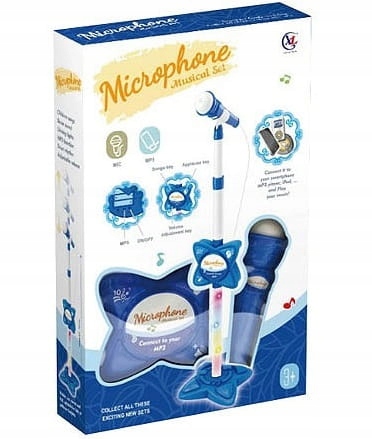 MIKROFON NA STATYWIE MP3 ŚWIATŁO DŹWIĘK KARAOKE