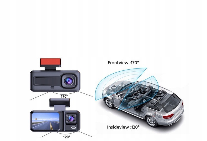WideoRejestrator 3 Kamery z Kamerą cofania G-sensor Wstrząsy menu PL