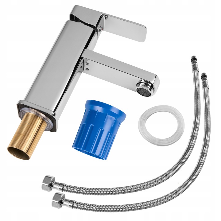 BATERIA ŁAZIENKOWA UMYWALKOWA STOJĄCA KRAN NABLATOWY DO UMYWALKI CUBE CHROM