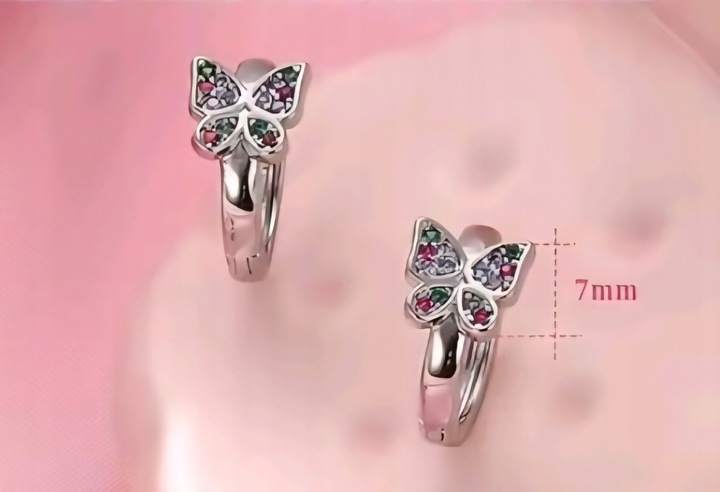 KOLCZYKI KÓŁKA motyle srebrne DLA DZIEWCZYNKI STAL CHIRURGICZNA 316L