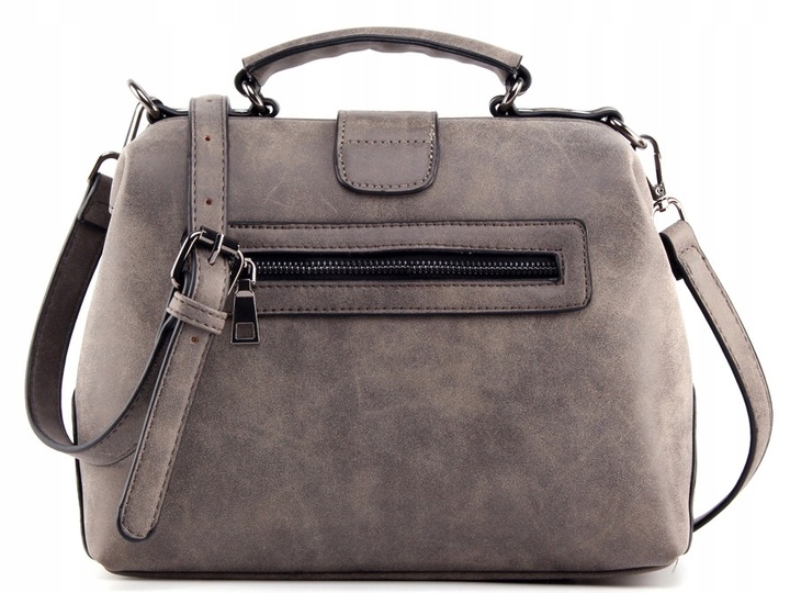 TOREBKA SZARA Damska Kuferek na Ramię do Ręki Pojemna Zamsz