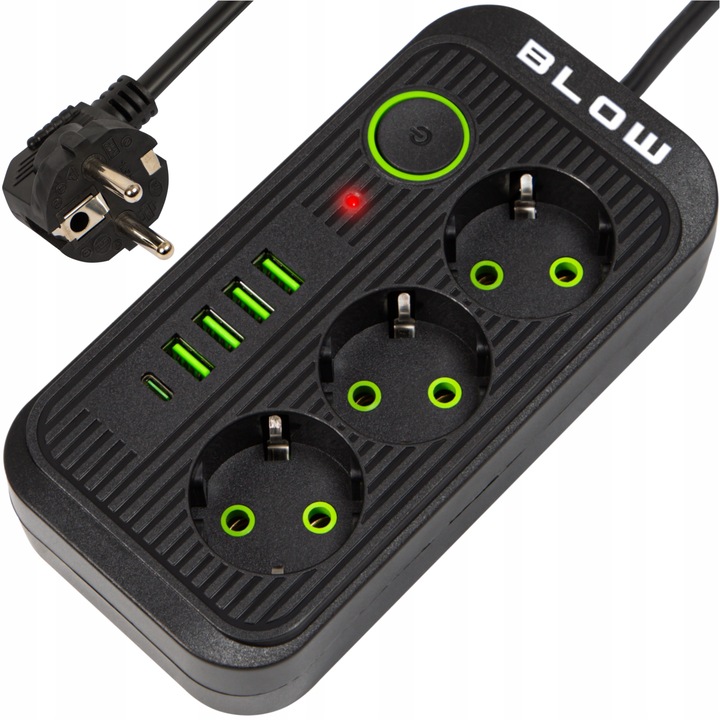 PRZEDŁUŻACZ LISTWA ZASILAJĄCA WŁĄCZNIK 4x USB 3 GNIAZDA 5m USB TYP-C