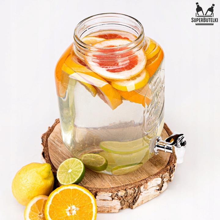SŁÓJ Z KRANIKIEM 4L SZKLANY SŁOIK NA LEMONIADE NAPOJE WODE DUŻY POJEMNIK