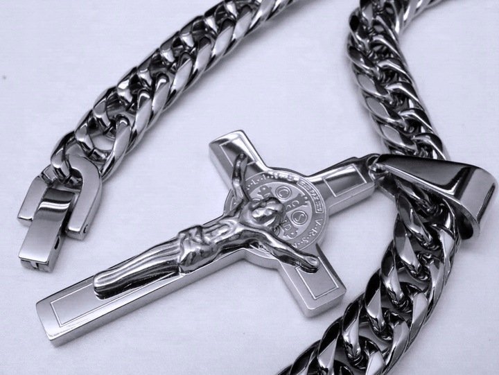 SREBRNY KRZYŻ KRZYŻYK NA ŁAŃCUSZEK DWUSTRONNY STAL CHIRURGICZNA PREMIUM