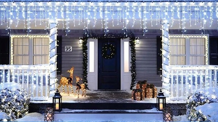 Sople 300LED Lampki Zewnętrzne Białe Niebieski FLASH IP44 ŚWIĄTECZNE 3w1