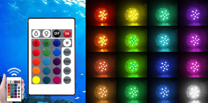 4x OŚWIETLENIE BASENU PODWODNE BASENOWE LAMPKA LED RGB Z PILOT