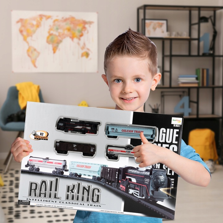 POCIĄG KOLEJKA ELEKTRYCZNA TORY LOKOMOTYWA 3 WAGONY 270CM DŁUGOŚCI STACJA