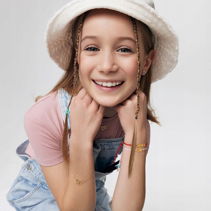 Bransoletka srebrna pozłacana na sznurku - miś - Hippie YES