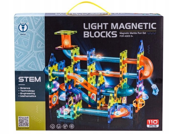 KLOCKI MAGNETYCZNE SWIECĄCE TOR KULKOWY KONSTRUKCYJNY 110 ELE KULODROM DUŻE