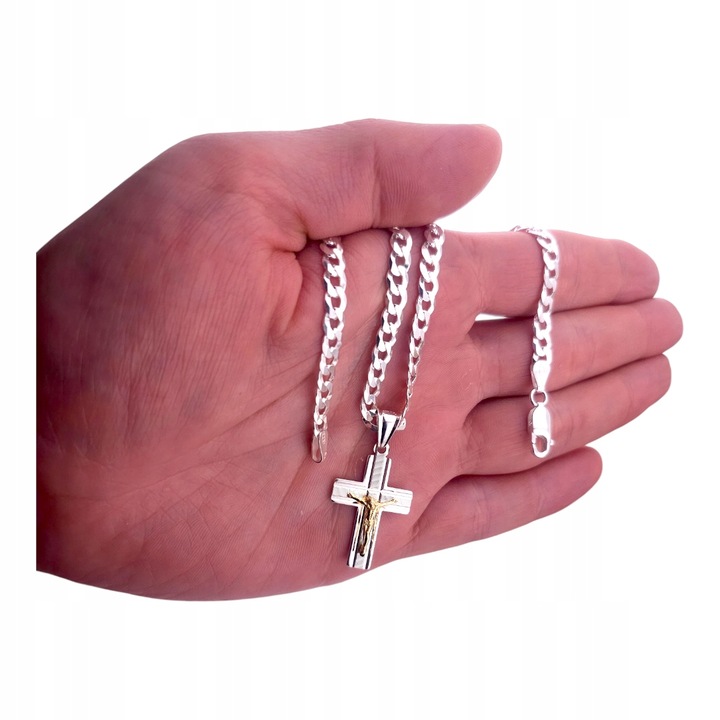 Srebrny Łańcuszek Męski 6mm 55cm Z Pięknym Diamentowanym Krzyżykiem Srebro