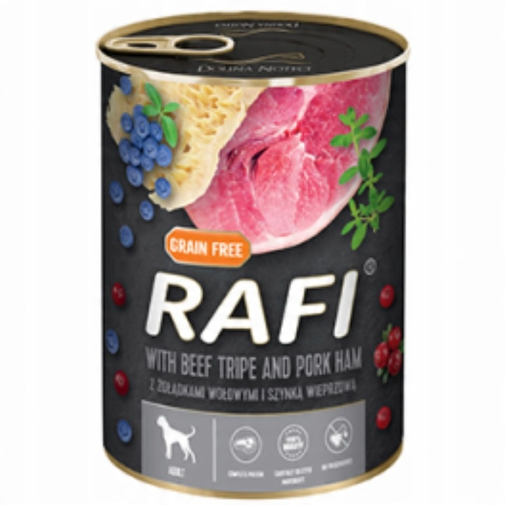 Karma mokra dla psów RAFI puszki MIX 4 SMAKÓW 24x400g