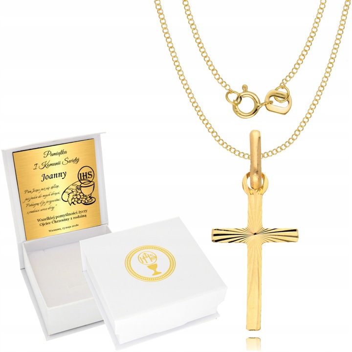 Złoty Łańcuszek 333 Krzyżyk Chrzest Komunia Grawer