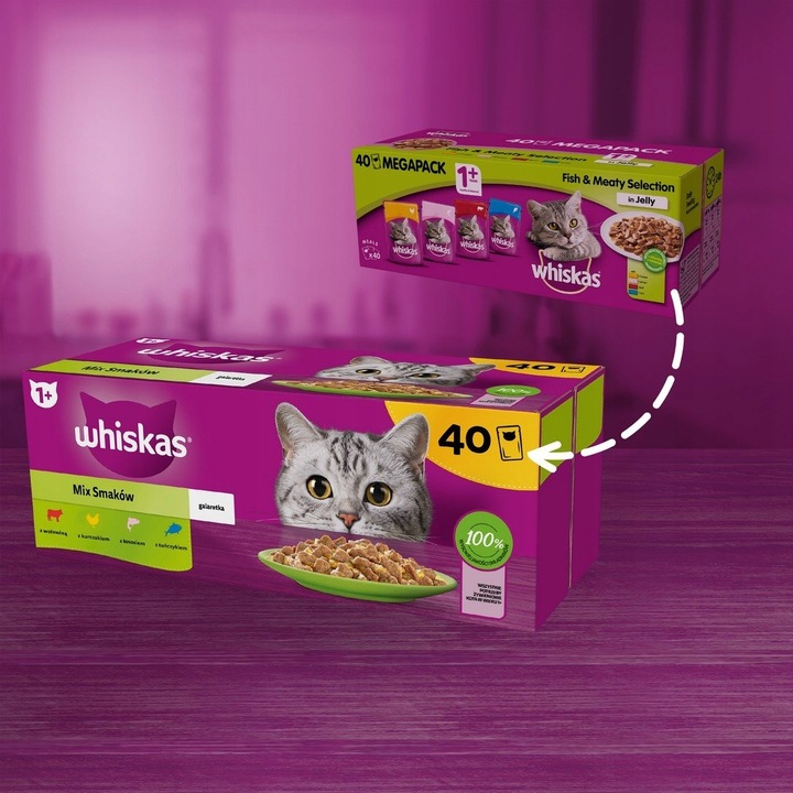 WHISKAS MIX SMAKÓW DLA KOTA W GALARETCE 40x85G
