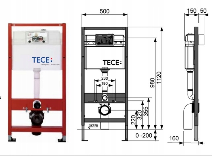 Stelaż podtynkowy do toalety Tece Base 9400407 w kompl. mocowanie
