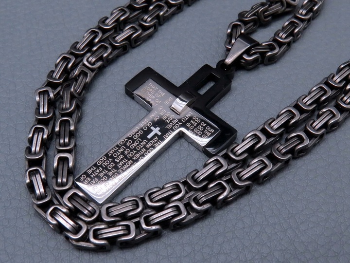 CZARNY ŁAŃCUSZEK + KRZYŻYK CZARNA STAL CHIRURGICZNA 316L SPLOT KRÓLEWSKI