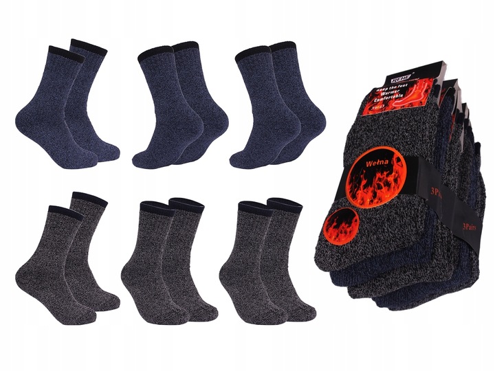 6 x CIEPŁE SKARPETY męskie TERMO GRUBE Wełniane Skarpetki na ZIMĘ ~ 39-43 ~