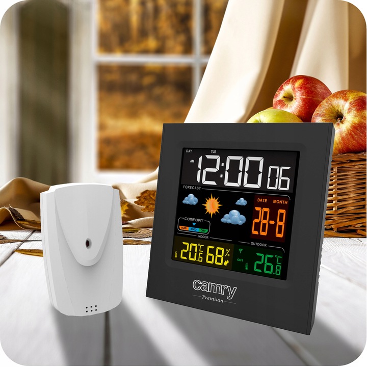 STACJA POGODOWA POGODY BEZPRZEWODOWA TERMOMETR HIGROMET CZUJNIK ZEGAR DATA