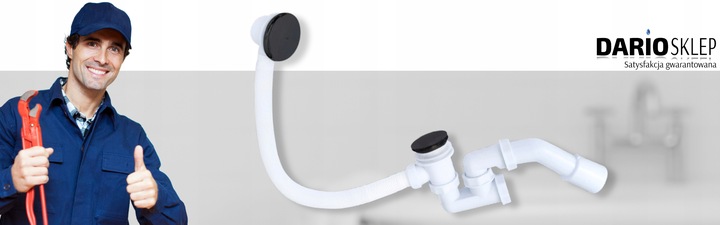 Syfon Wannowy KLIK KLAK Czyszczony od Góry Czarny z Korkiem Szybki Montaż