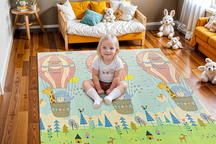 MATA PIANKOWA EDUKACYJNA SKŁADANA DLA DZIECI DUŻA MISIE BALONY 180x200