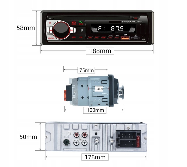Radio Samochodowe 1DIN BLUETOOTH MIKROFON USB SD