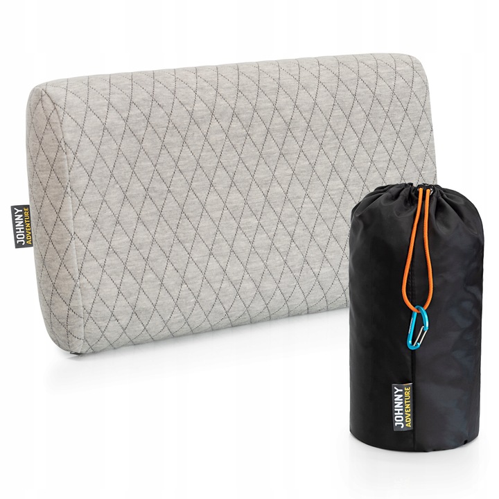 Poduszka podróżna, turystyczna pianka memory JOHNNY ADVENTURE SZARA KRATA