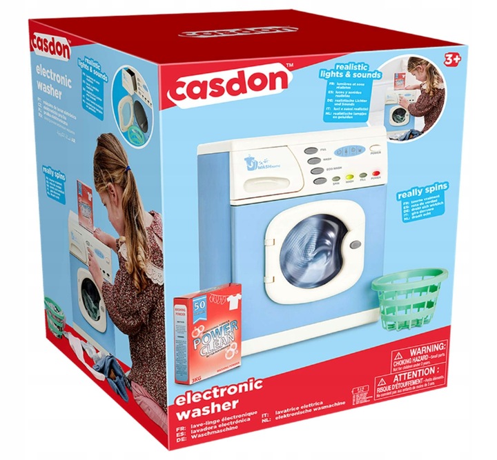 PRALKA DLA DZIECI DŹWIĘK ŚWIATŁO BĘBEN NA BATERIE NIEBIESKA CASDON 30 CM