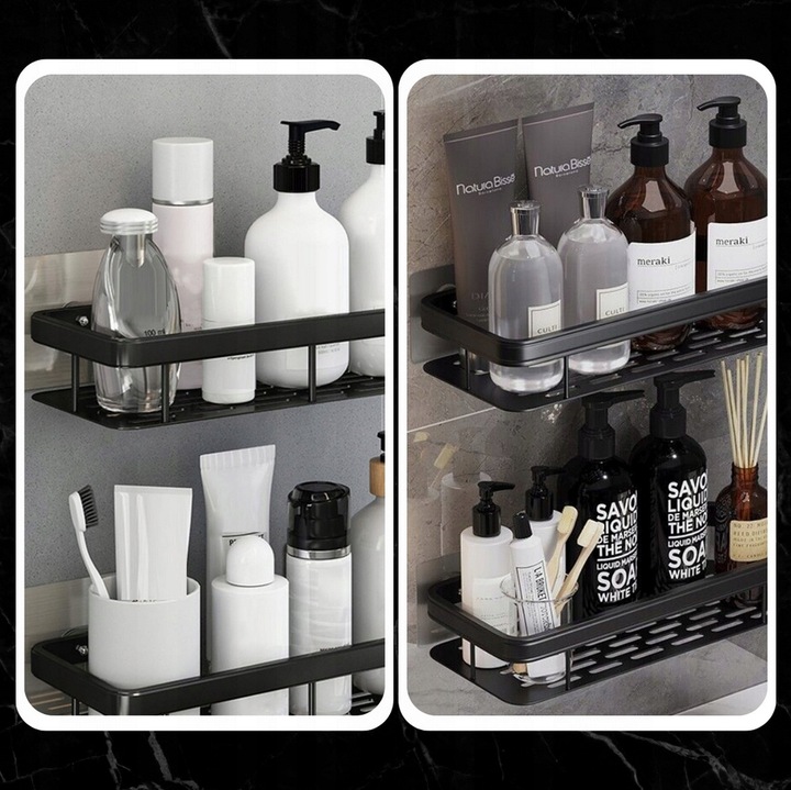 ZESTAW 2 SZT PÓŁKA ŁAZIENKOWA WISZĄCA METALOWA SAMOPRZYLEPNA CZARNA LOFT