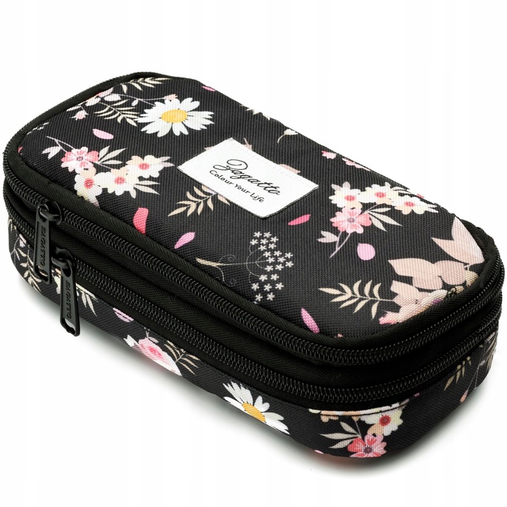 Piórnik dwukomorowy w kwiaty saszetka do szkoły dwie komory pojemny ZAGATTO