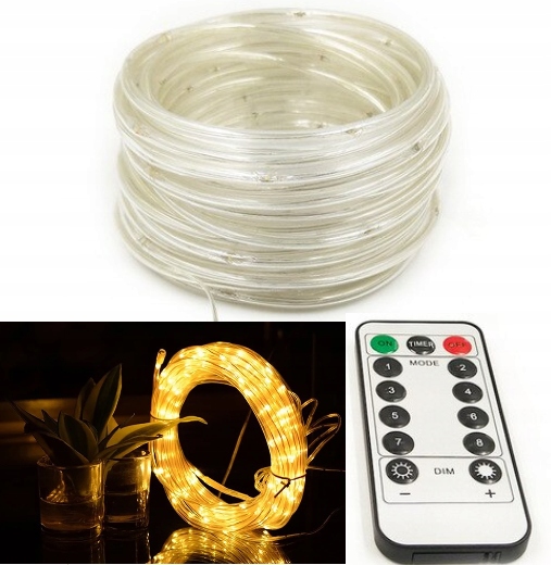 Lampki choinkowe na zewnątrz wąż na baterie z pilotem 12m - biały zimny