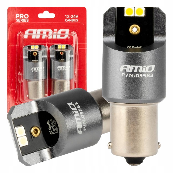 Żarówki LED CANBUS seria PRO BA15S P21W 4x3030 SMD White 12V 24V AMIO-03583
