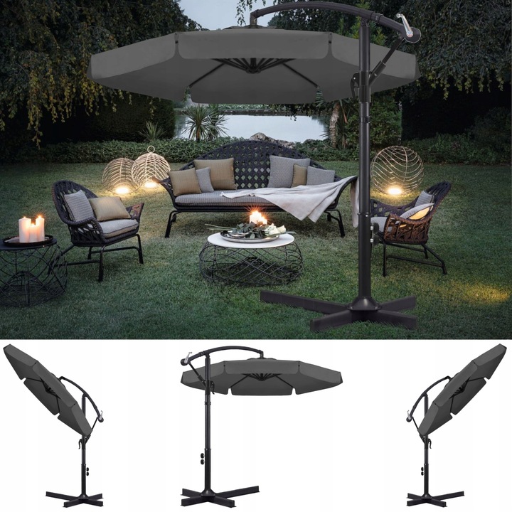 PARASOL ogrodowy DUŻY SKŁADANY SOLIDNY z WYSIĘGNIKIEM i FALBANĄ + POKROWIEC