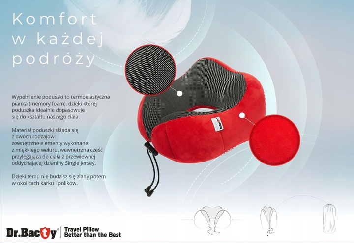 Poduszka podróżna na szyję Dr.Bacty + Gratisy - Czerwona