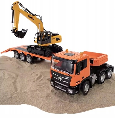 OGROMNA CIĘŻARÓWKA Z PRZYCZEPĄ SAMOCHÓD LAWETA KOPARKA RC 2x PILOT 1319