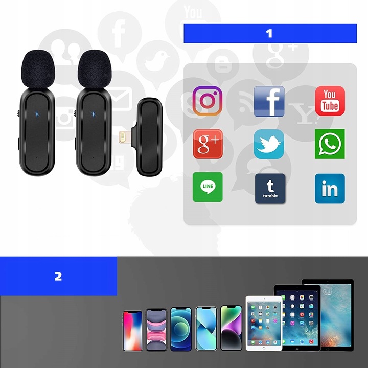 2X MIKROFON KRAWATOWY IPHONE BEZPRZEWODOWY + ETUI