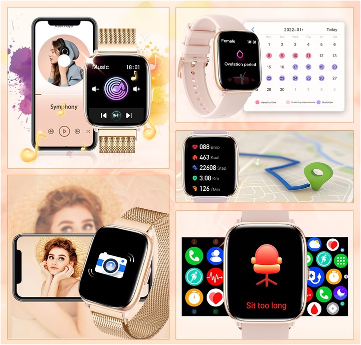 SMARTWATCH ZEGAREK DAMSKI POLSKIE MENU ROZMOWY SPORT AMOLED 4 PASKI