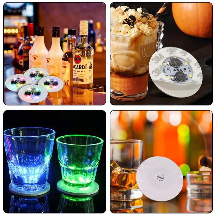 30 LED Coaster LED Naklejka Light Up Coasters 7 kolorów RGB LED na Party