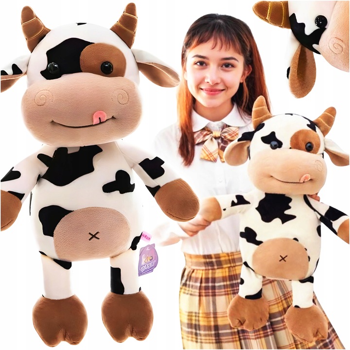 MASKOTKA PLUSZAK KROWA PRZYTULANKA PLUSZOWA ŁACIATA KRÓWKA 40CM