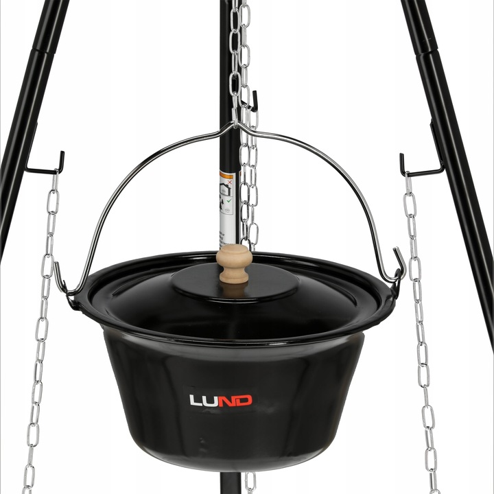 GRILL WISZĄCY WĘGLOWY NA TRÓJNOGU 49CM Z MISĄ KOCIOŁKIEM RUSZT STALOWY LUND