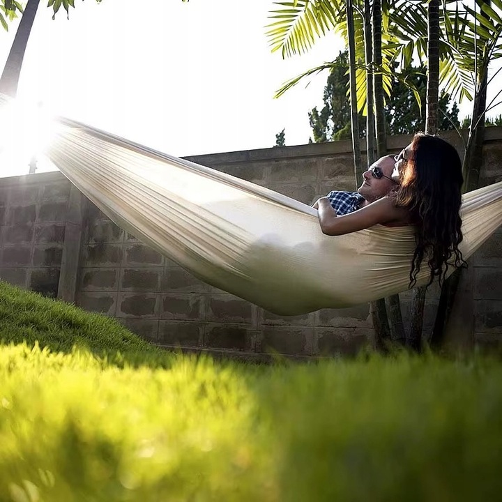 HAMAK OGRODOWY TURYSTYCZNY BOHO MOCNY DWUOSOBOWY 150x260cm TORBA BEŻ