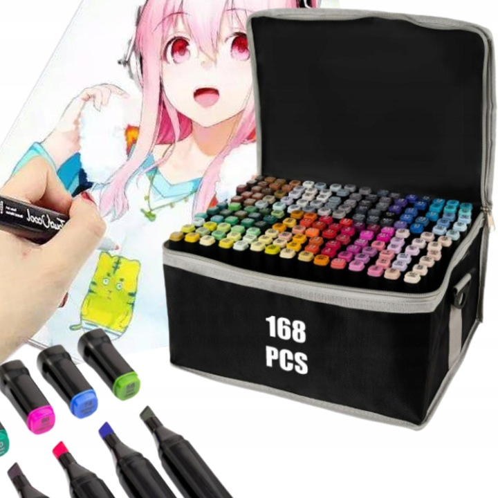 Zestaw 168 Dwustronnych Markerów Alkoholowych Pro z Praktyczną Torbą