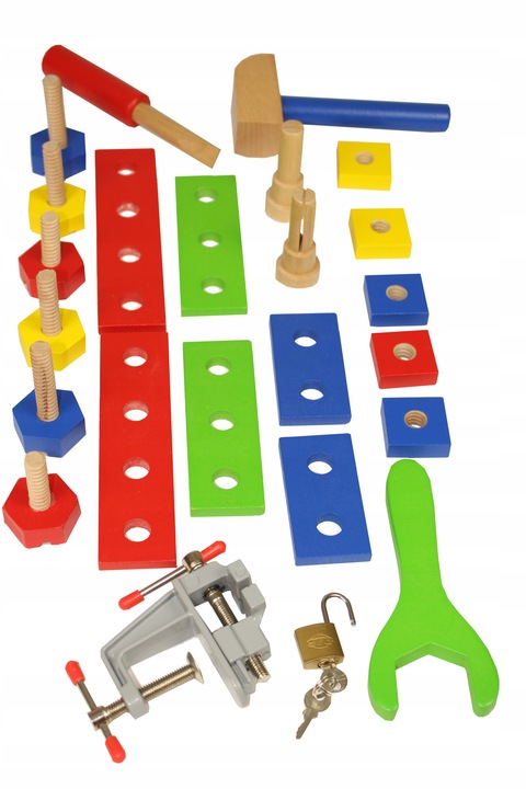 Drewn warsztat majsterkowicz tablet kłódka skrzynka 24 elementy + IMADŁO !!