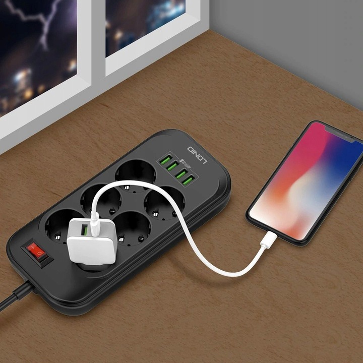 LISTWA ZASILAJĄCA PRZEDŁUŻACZ USB ANTYPRZEPIĘCIOWA