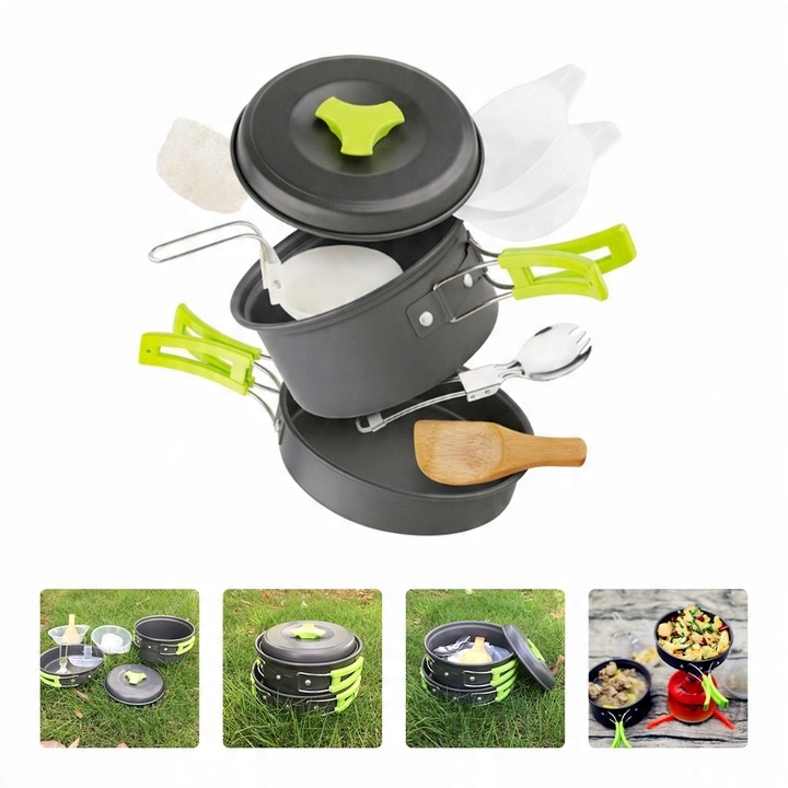 ZESTAW NACZYŃ ZEWNĘTRZNYCH ZESTAW DO PRZYPRAW KEMPINGOWYCH ZASTAWA OBIADOWA