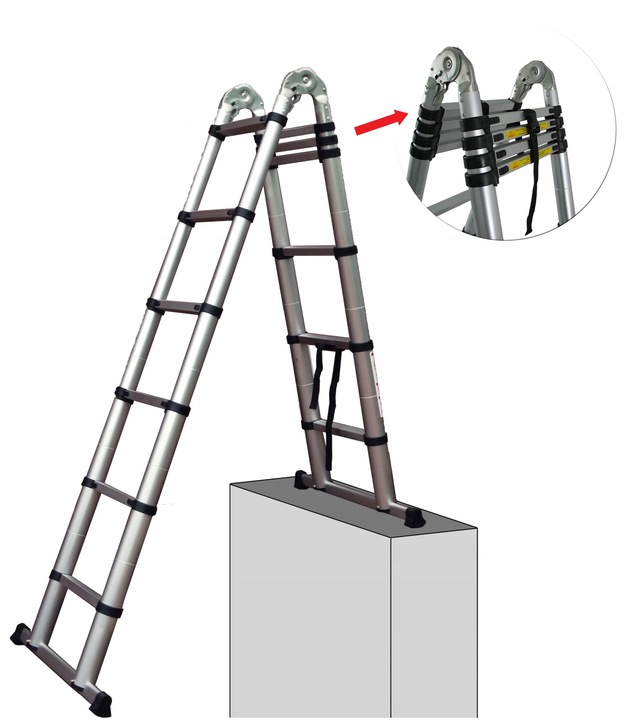 DRABINA TELESKOPOWA wys. rob. 4,6m / na schody HIT